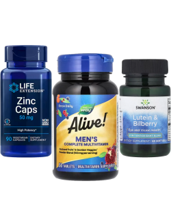Комплект 2006. Соколиний зір. Men's Complete Multivitamin - 50 tabs + Zinc Caps 50mg - 90 veg caps + Lutein & Bilberry - 60 softgels