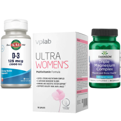 Комплект 2008. Жіноче здоров'я. Ultra Women Multivitamin Formula - 90 caps + D3 125mcg - 60 tabs + Triple Magnesium Complex 400mg - 30caps