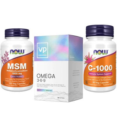 Комплект 2010. Підтримка суглобів. Omega 3-6-9 - 60 caps + Vitamin C-1000 - 30 vcaps + M.S.M 1000mg - 120 vcaps